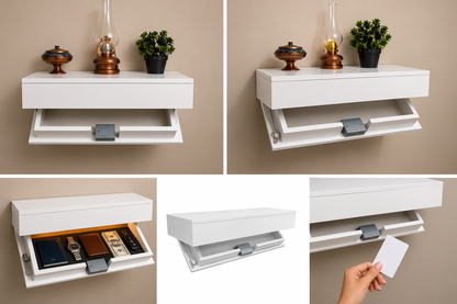Hidden Compartment Floating Shelf, RFID Access, LED Light, Secure Storage (70cm)