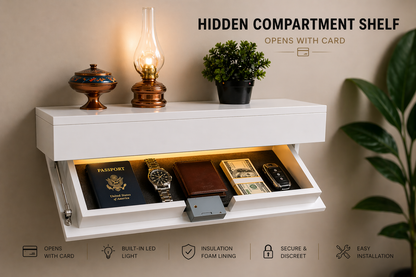 Hidden Compartment Floating Shelf, RFID Access, LED Light, Secure Storage (70cm)