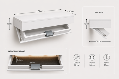 Hidden Compartment Floating Shelf, RFID Access, LED Light, Secure Storage (70cm)
